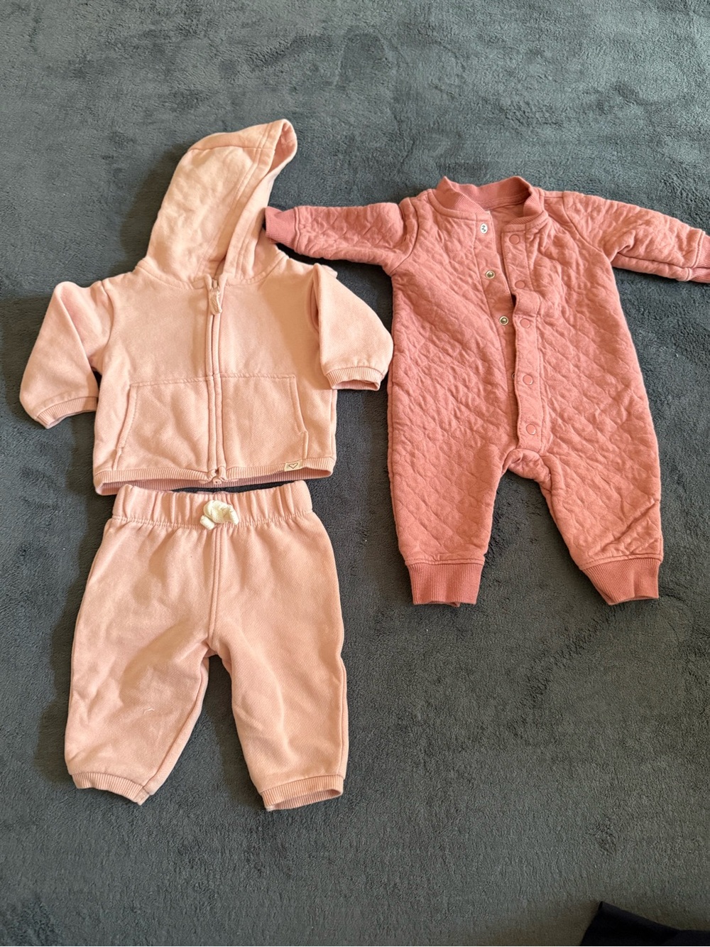Carter's Peach Hooded Sweatshirt & Jogger Set and Pink onesie size 3 months